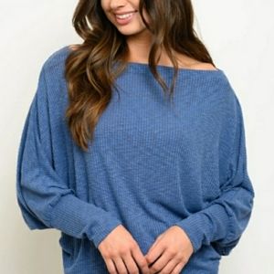 New Blue Long Sleeve Waffle Knit Tunic